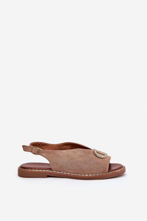 Damensandalen mit Ornamenten mit breiten Absätzen aus Öko-INildlederoZue Beige Ralisses Damensandalen mit Ornamenten mit breiten Absätzen aus Öko-INildlederoZue Beige Ralisses