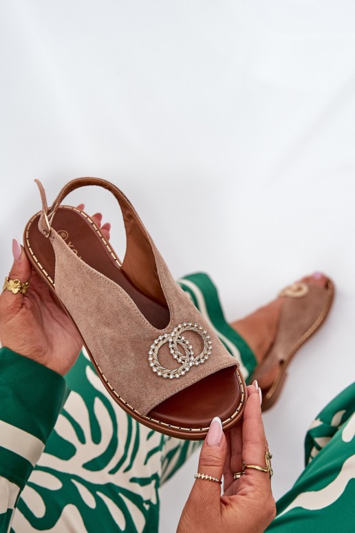 Damensandalen mit Ornamenten mit breiten Absätzen aus Öko-INildlederoZue Beige Ralisses Damensandalen mit Ornamenten mit breiten Absätzen aus Öko-INildlederoZue Beige Ralisses