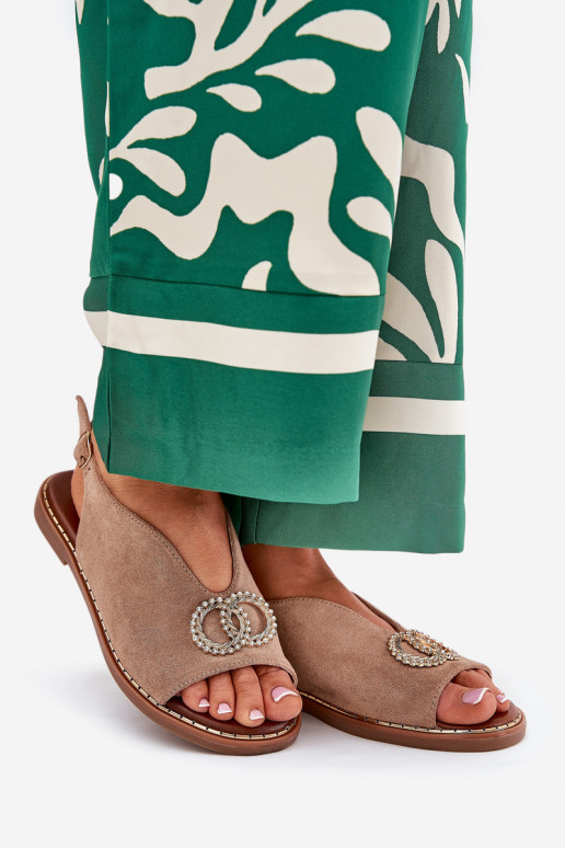 Damensandalen mit Ornamenten mit breiten Absätzen aus Öko-INildlederoZue Beige Ralisses Damensandalen mit Ornamenten mit breiten Absätzen aus Öko-INildlederoZue Beige Ralisses