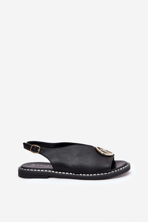 isocèle Style élégant des sandales avec des ornements couleur noire Iseliria