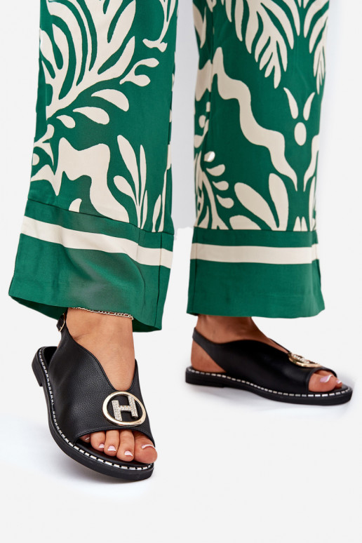 isocèle Style élégant des sandales avec des ornements couleur noire Iseliria