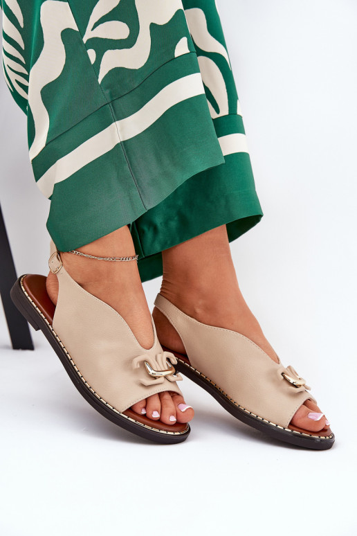 sandalen met brede hakken met ornamenten van ecoleer beige Tillireta