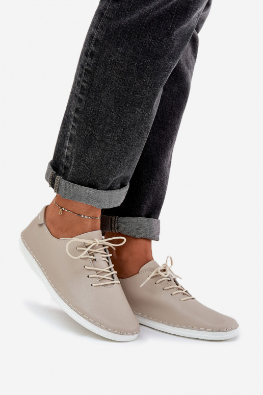 Veterschoenen Z Opturalnej Skóry D&A LR51-645 beige