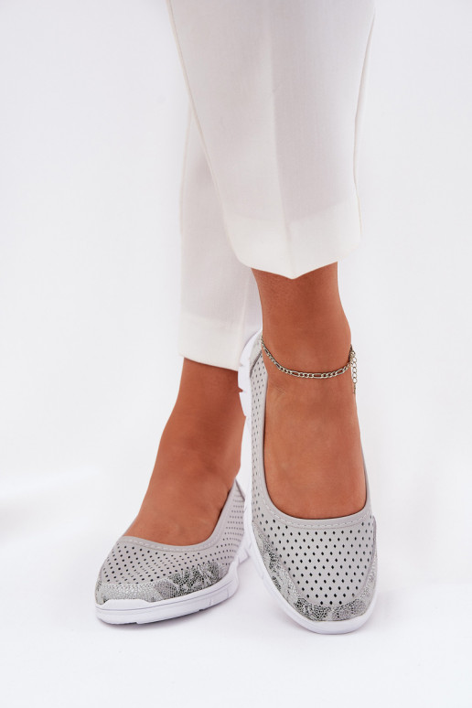 Haut Durchbrochene Ballerinas Vinceza 95323 graue Farbe Haut Durchbrochene Ballerinas Vinceza 95323 graue Farbe