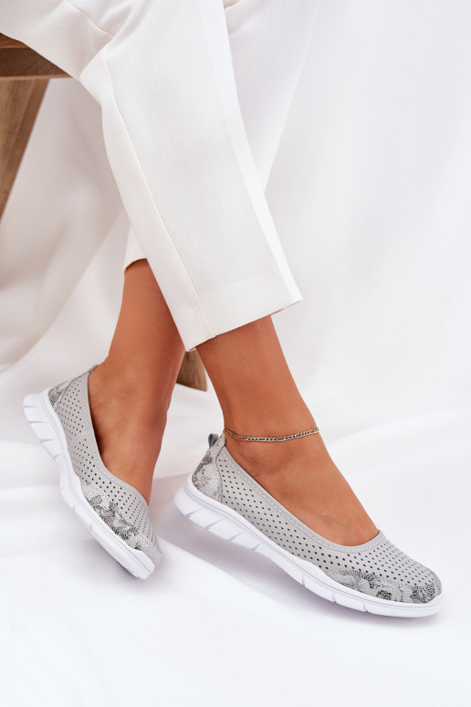 Peau Ballerines ajourées Vinceza 95323 couleur grise