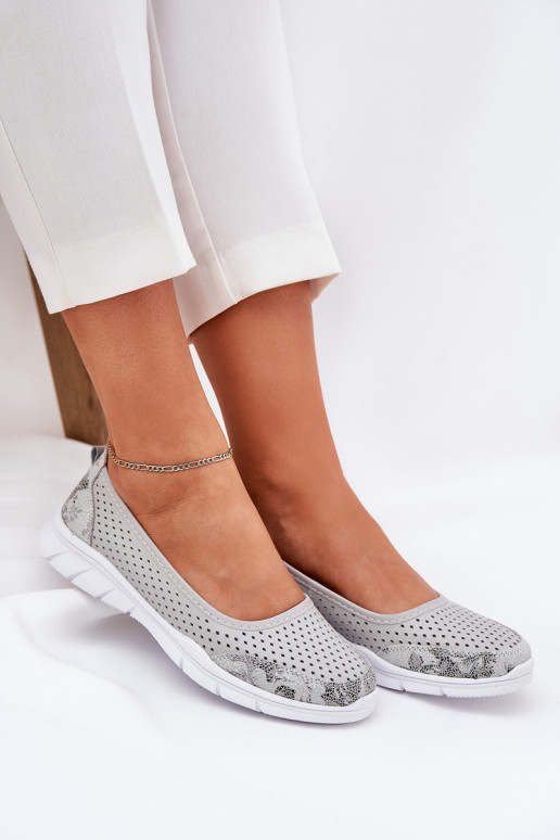 Leer OpengeInerkte ballerinas Vinceza 95323 grijs Leer OpengeInerkte ballerinas Vinceza 95323 grijs