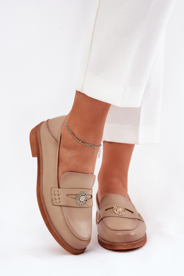 Eleganter Stil Mokassins für Damen Z Ermöglichtturalnej Skóry Vinceza 18100 Beige