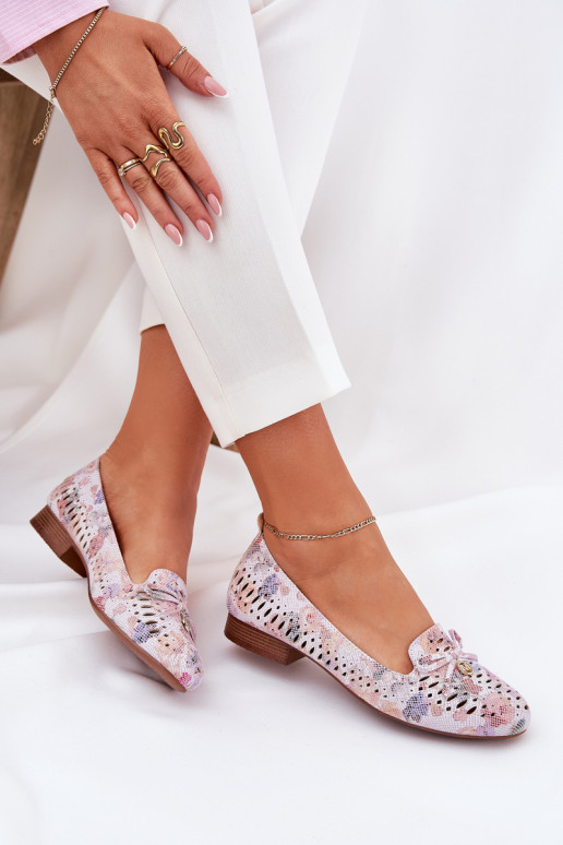 Durchbrochene Ballerinas mit Bändern mit Blumen aus Öko-INildlederoZue Verschiedene Farben Amepitrea