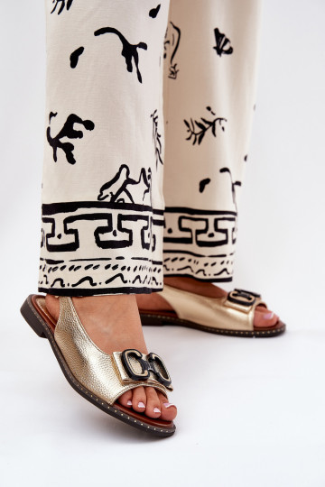 Sandales plates avec des ornements Eko Peau couleur dorée Lilria