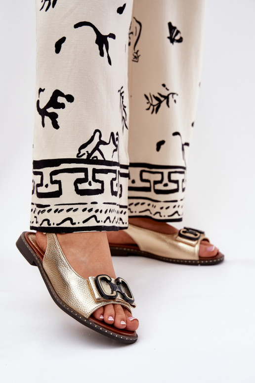 Platte sandalen met ornamenten Eko Leer gouden kleur Lilria