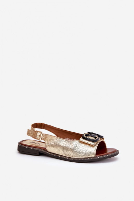 Platte sandalen met ornamenten Eko Leer gouden kleur Lilria