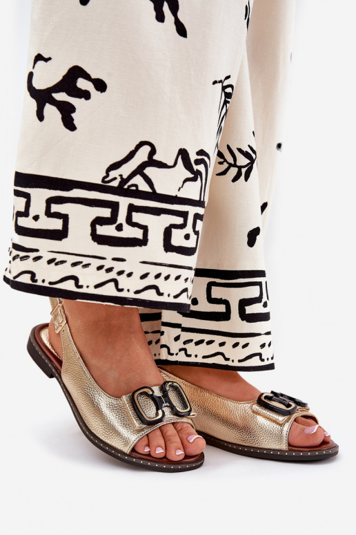 Platte sandalen met ornamenten Eko Leer gouden kleur Lilria