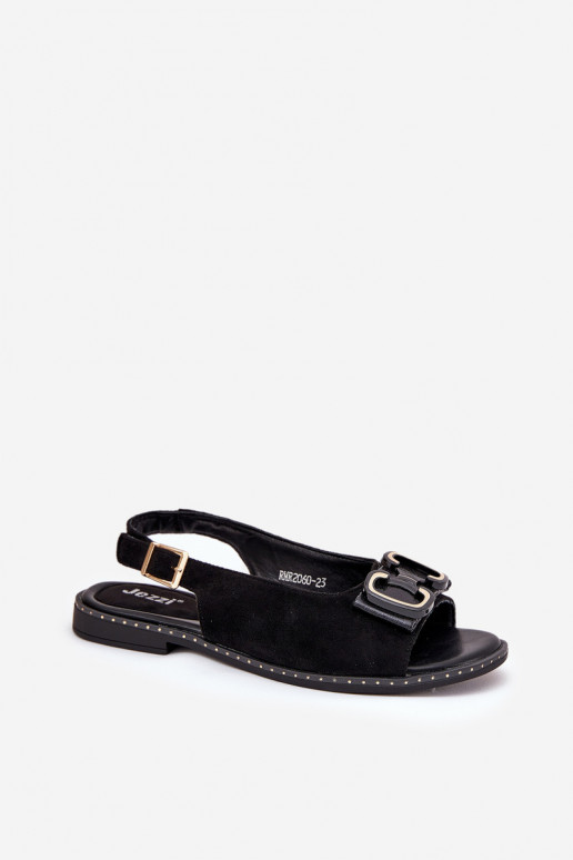 Sandales plates avec des ornements en daim écologiqueoÀe couleur noire Lilria