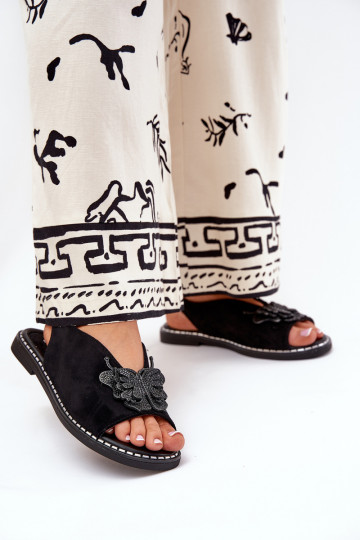 Damensandalen mit breiten Absätzen mit Ornamenten schZuarze Farbe Setorina