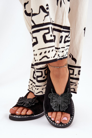 Damensandalen mit breiten Absätzen mit Ornamenten schZuarze Farbe Setorina 2