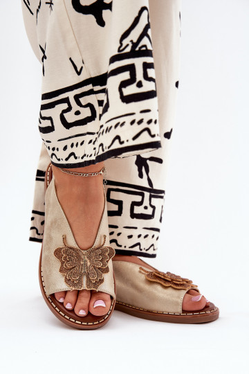 Dames sandalen met brede hakken met ornamenten gouden kleur Setorina