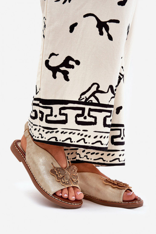 Dames sandalen met brede hakken met ornamenten gouden kleur Setorina