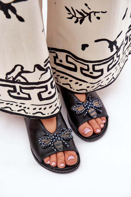 mit Glanz Damensandalen mit Ornamenten gleichschenklig schZuarze Farbe Russona