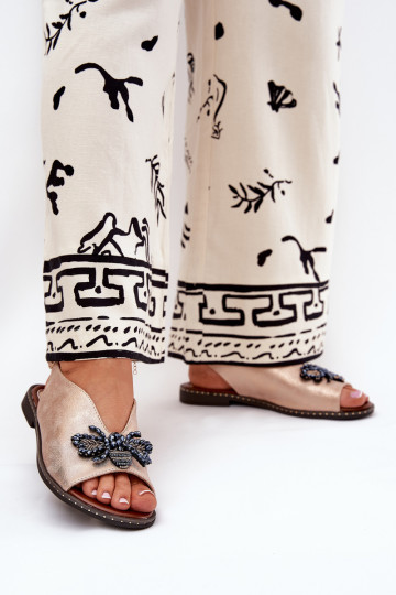 mit Glanz Damensandalen mit Ornamenten gleichschenklig roségoldene Farbe Russona