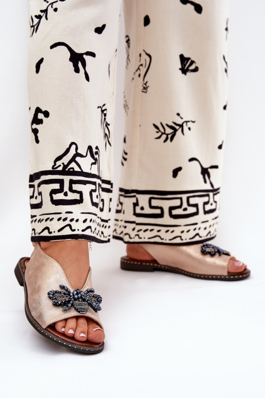 avec éclat Sandales pour femmes avec des ornements isocèle couleur or rose Russona