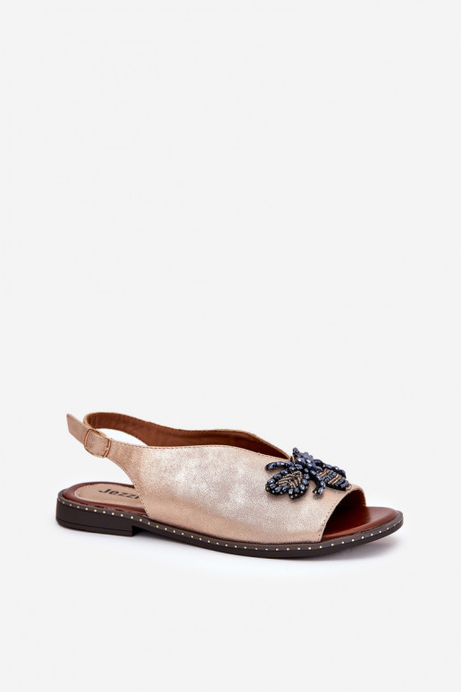 mit Glanz Damensandalen mit Ornamenten gleichschenklig roségoldene Farbe Russona