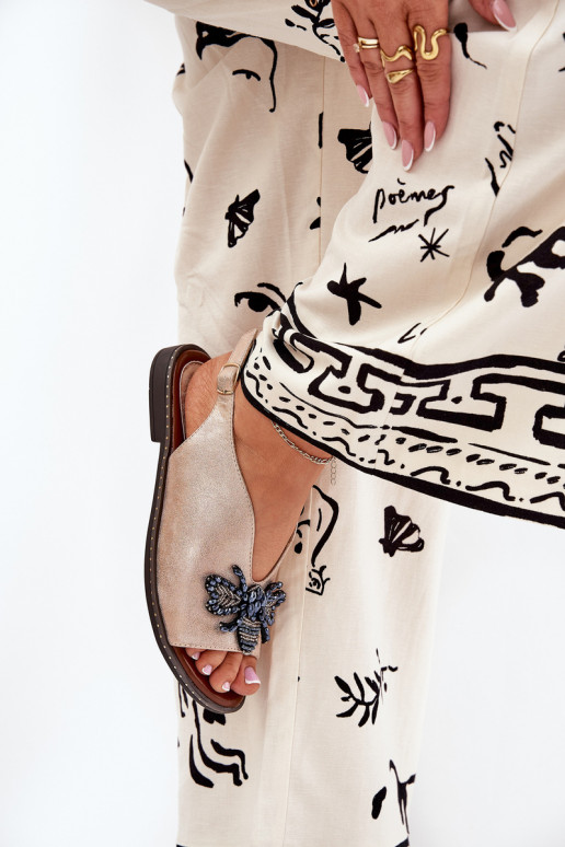 avec éclat Sandales pour femmes avec des ornements isocèle couleur or rose Russona