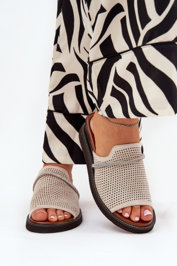 Mules à talons avec bande décorative beiges TeriĮes 2
