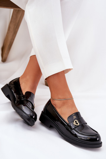 Mocassins vernis pour femmes avec cœur S.Barski HY51-379 noires