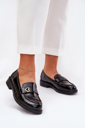 Mocassins vernis pour femmes avec cœur S.Barski HY51-379 noires 2