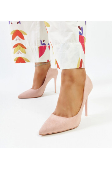 Roze hakken met leren inleg...