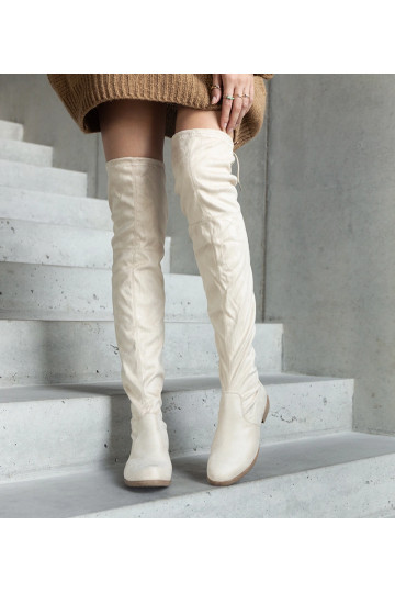 Beige lange laarzen met platform van eko-suède Hallora