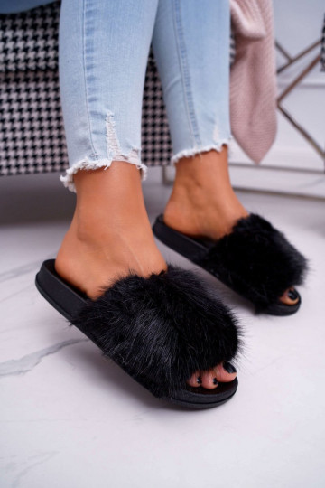 Dames slippers met bont in...