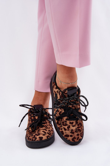 Laag sportschoenen Dames met luipaardbontpatronen bruine kleur Zelevelis 2
