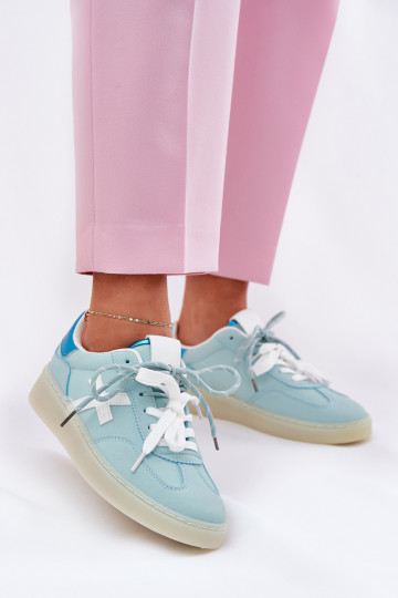 Lage sportieve schoenen dames met luipaardprint in mint-roze kleur Zelevelis