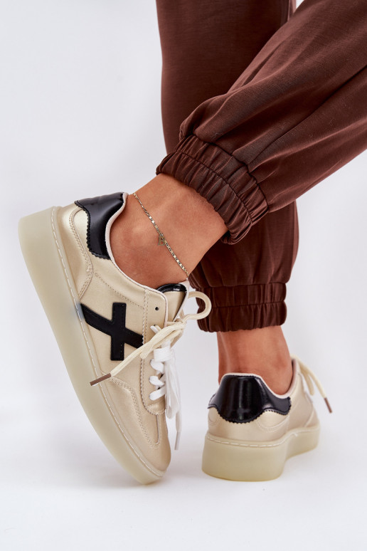 Niedrig Turnschuhe Feminin goldene Farbe Zelevelis