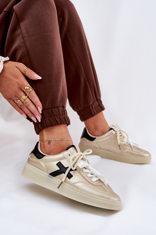 Niedrig Turnschuhe Feminin goldene Farbe Zelevelis