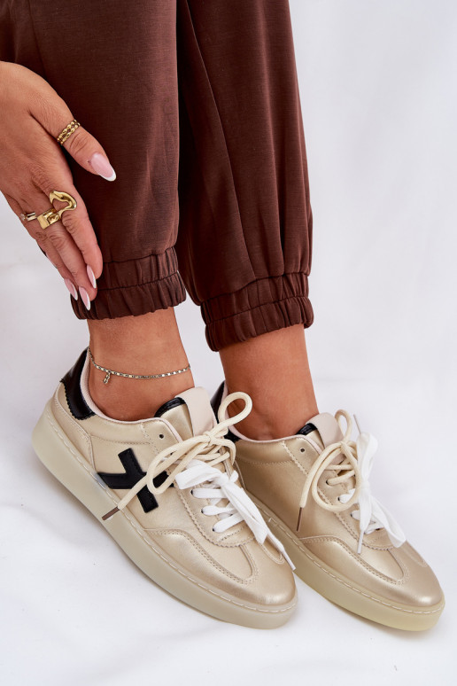 Niedrig Turnschuhe Feminin goldene Farbe Zelevelis