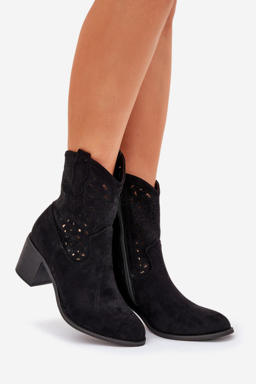 Bottes ajourées style coÀ-boy Féminin avec des talons S.Barski HY51-125 couleur noire