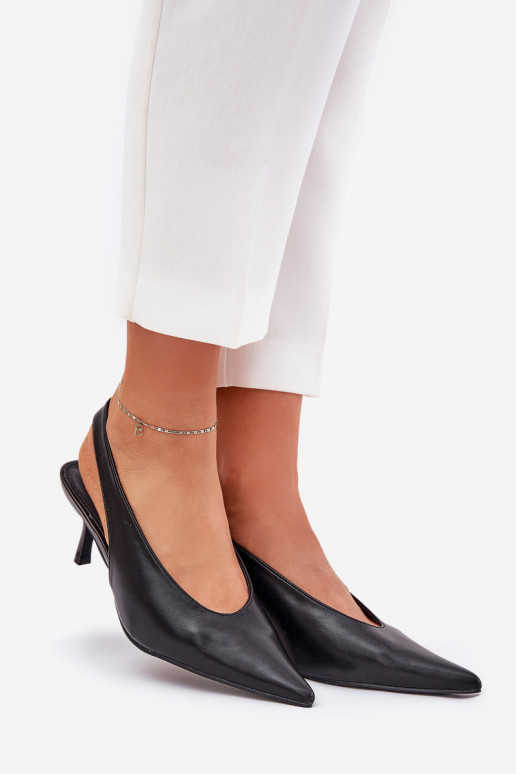 hochhackige Schuhe mit offener Ferse Eko Haut schZuarze Farbe Aricandia