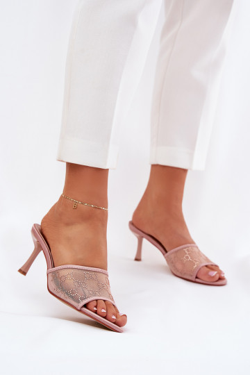 Chaussons décorés avec talons fins champagne Ennoriel 2