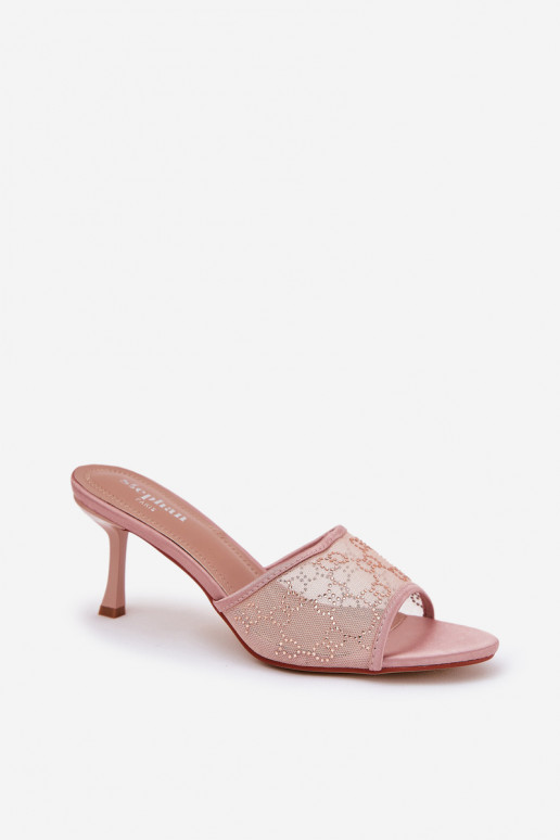 Décoré Chaussons avec des talons fins Szampańskie Ennoriel