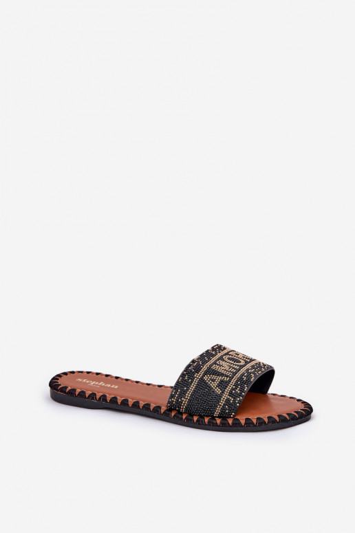 Pantoufles pour femmes avec des talons larges Avec décoration couleur noire Dorfedi Pantoufles pour femmes avec des talons larges Avec décoration couleur noire Dorfedi