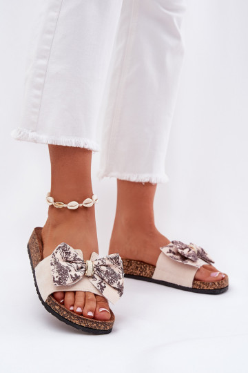 Dames slippers met strikken op platform in zandkleur Lisandrea 2