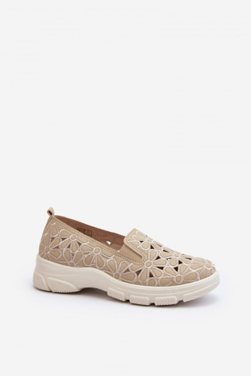 Schuhe mit durchbrochenen Elementen Damen sandfarbene Farbe Emilei