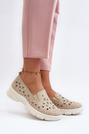 Schoenen met geperforeerde elementen Dames zandkleur Emilei 2