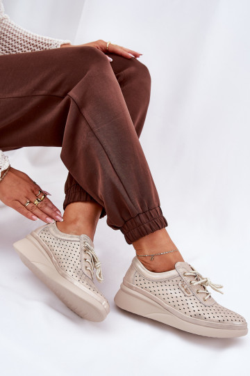 Leren damessneakers Sportieve stijl schoenen gouden kleur Brumia