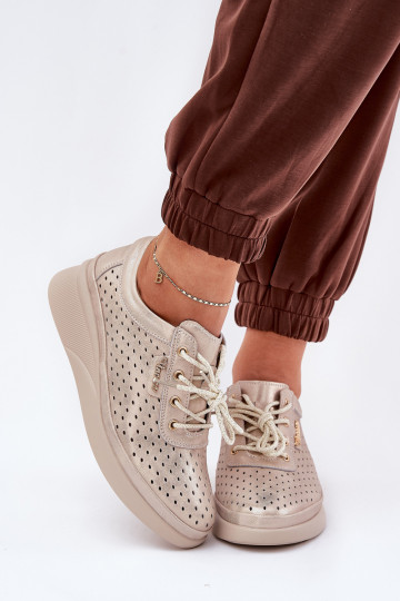 Leren damessneakers Sportieve stijl schoenen gouden kleur Brumia 2