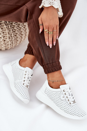 Dames leren sportschoenen Vinceza 79532 witte kleur