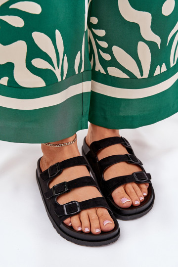 Chaussons pour femmes avec lanières et boucles couleur noire Uliri