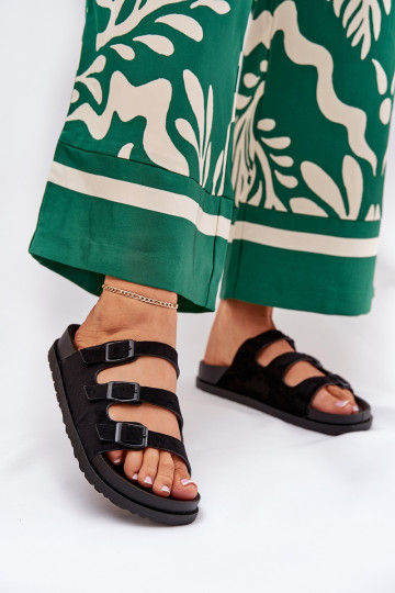 Damen Pantoletten mit Riemen und Schnallen in Schwarz Uliri 2